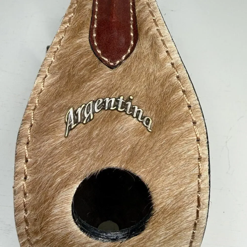 Argentina Wine Bottle Holder Brown Tan Leather Cowhide Countertop Caddy EUC